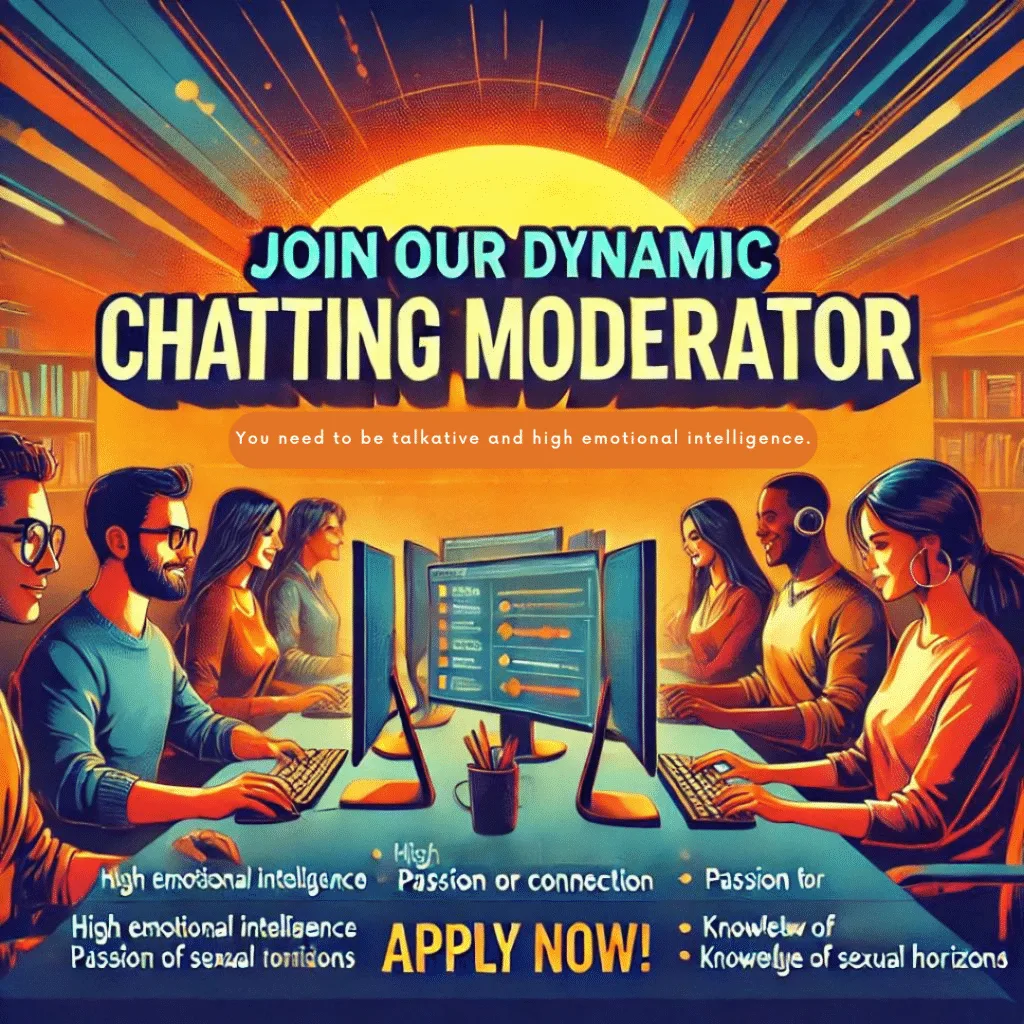 Hiring poster for a chatting moderator position at The Bunny Agency